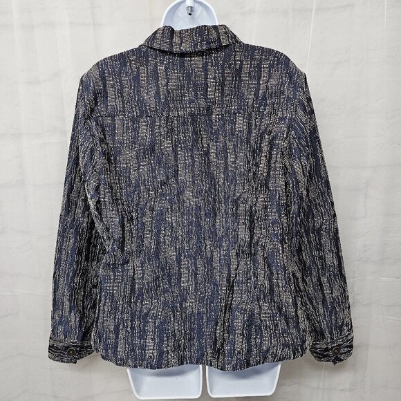 Chico's Blue White Woven Textured Casual Boho Jacket 2 (L) - Picture 7 of 11